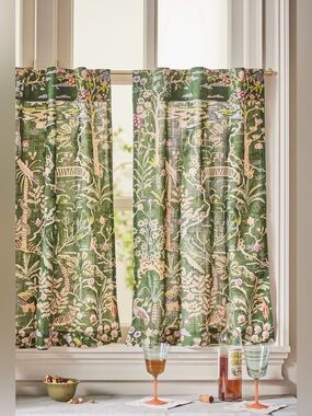 Anthropologie Organic Cotton Tales Menagerie Printed Café Curtain, Set of 2